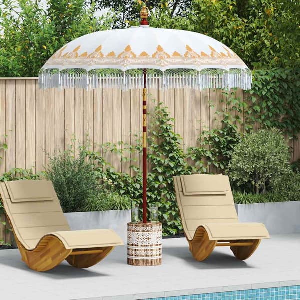 vidaXL Balinesisk Parasol 260 Krem 210-220 cm Bomull og solid tre