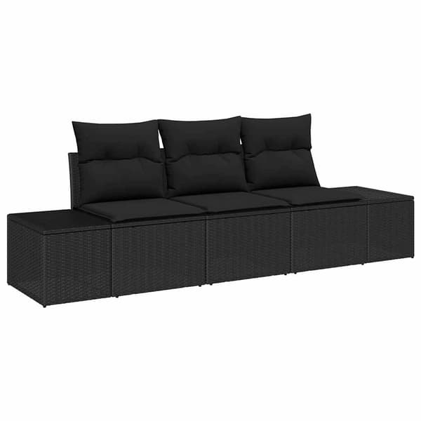 vidaXL Soffgrupp med dyna 3 delar Svart polyrotting