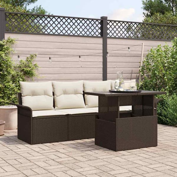 vidaXL Trädgårdsoffset med kudde med lagring 5 pcs Brun Poly Rattan