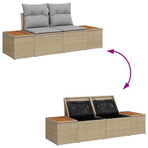 vidaXL Trädgårdsoffset med lagring 6 pcs Beige Poly rattan