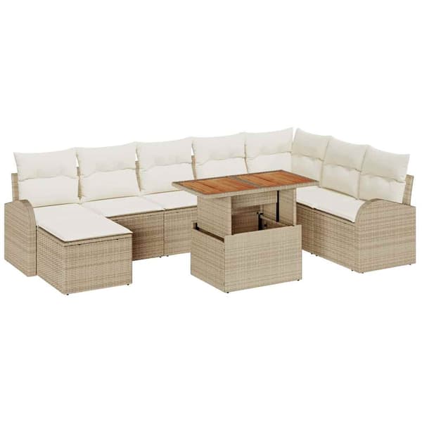 vidaXL Trädgårdssoffa Set med dyna 9 delar beige och gräddvit