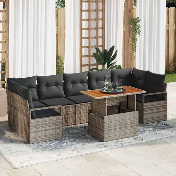 vidaXL Trädgårdsoffset med lagring 8 pcs Grå Poly rattan