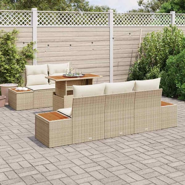 vidaXL Trädgårdsoffset med lagring 6 pcs Beige Poly rattan