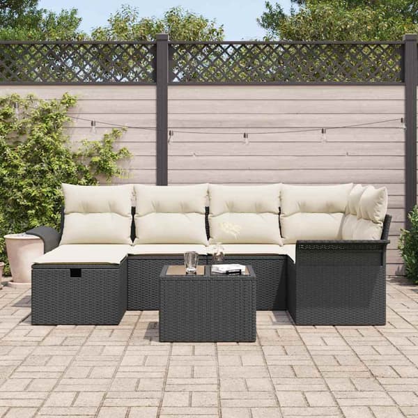 vidaXL Trädgårdsoffset med kudde med lagring 7 pcs Poly rattan