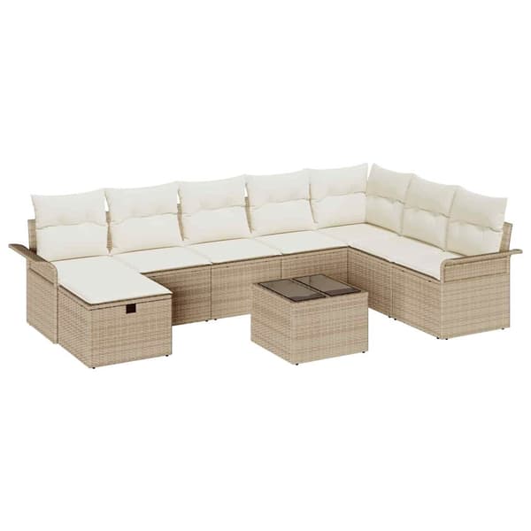 vidaXL Trädgårdsoffset 9 pcs Beige och gräddfärgad konstrotting