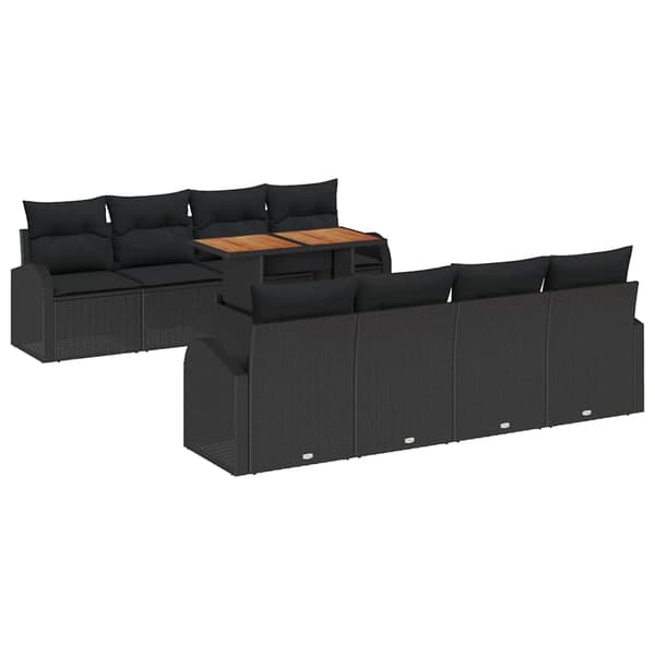 vidaXL Trädgårdsoffset med lagring 9 pcs Svart Poly rattan