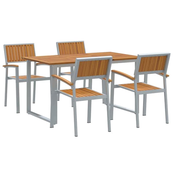 vidaXL Trädgårdsmöbelset 5 pcs Grå Massivt Akaciaträ