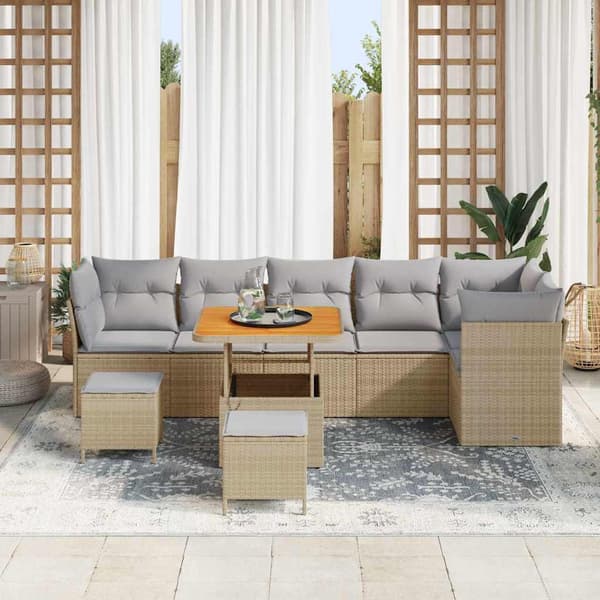 vidaXL Trädgårdsoffset 9 pcs Beige konstrotting