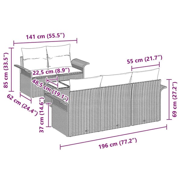 vidaXL Soffset med kudde 6 pcs Beige konstrotting