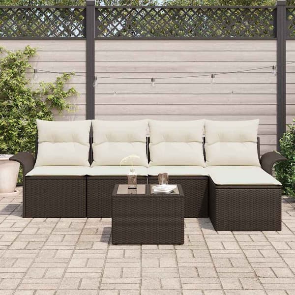 vidaXL Utomhussoffa med kudde 6 pcs Brun konstrotting
