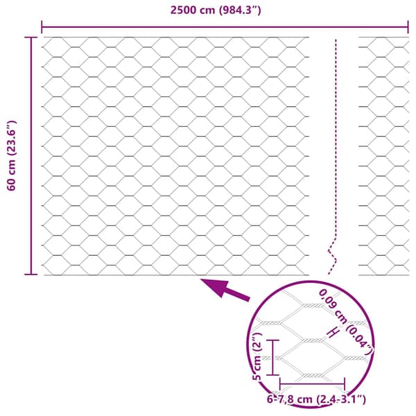 vidaXL Hexagonstängsel Grå 0,6 x 25 m PVC
