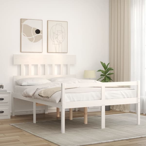 vidaXL Sengeramme med hodegavl hvit 4FT small double heltre