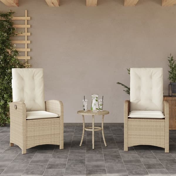 vidaXL Bistrogrupp med dynor 3 delar beige konstrotting