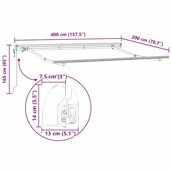 vidaXL Markisram Antracit 4 x 2 m Metall