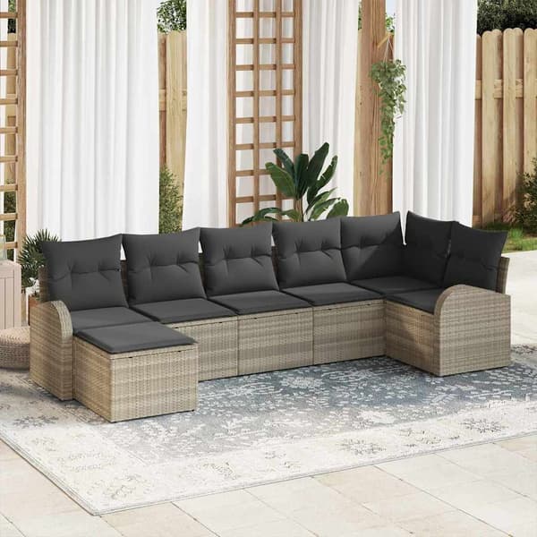 vidaXL Trädgårdsoffset med kudde 7 pcs Ljusgrå Poly Rattan
