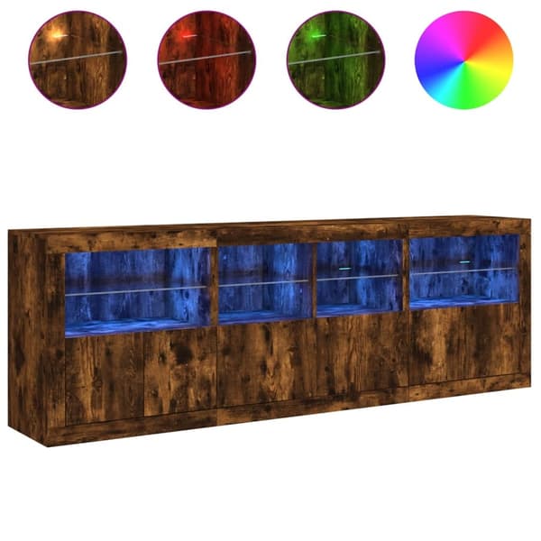vidaXL Skjenk med LED-lys røkt eik 202x37x67 cm