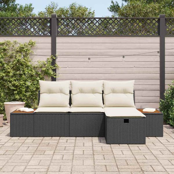 vidaXL Trädgårdsoffset med kudde 4 pcs Svart Poly rattan