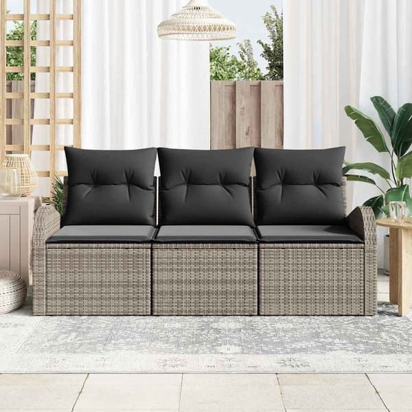 vidaXL Trädgårdsoffset med kudde 3 pcs Grå Poly rattan