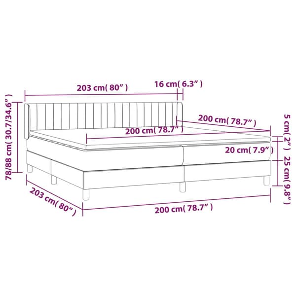 vidaXL Ramsäng med madrass mörkgrå 200x200 cm sammet