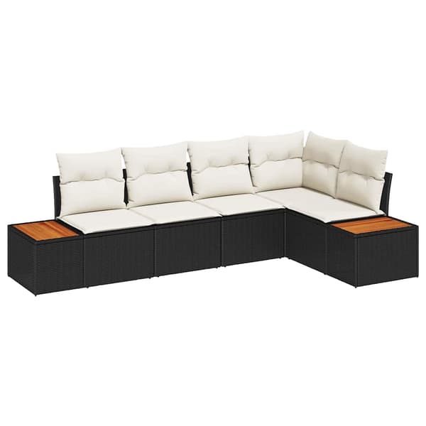 vidaXL Trädgårdsoffset med kudde 5 pcs Svart Poly rattan