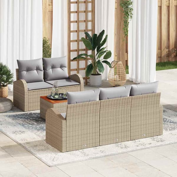 vidaXL Trädgårdsoffset 6 pcs Beige och Ljusgrå konstrotting