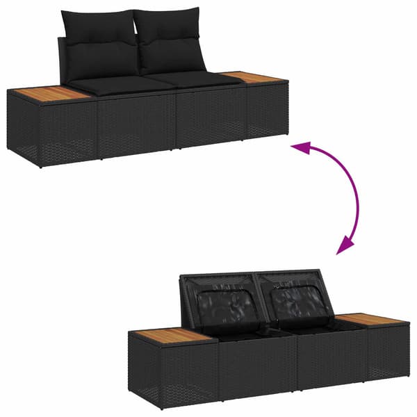 vidaXL Trädgårdsoffset med kudde 5 pcs Svart Poly rattan