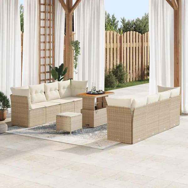 vidaXL Trädgårdsoffset 11 pcs Beige konstrotting