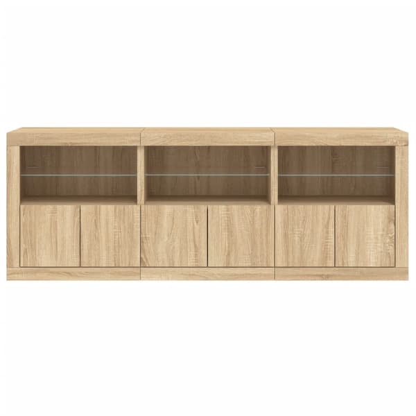vidaXL Skjenk med LED-lys sonoma eik 181,5x37x67 cm