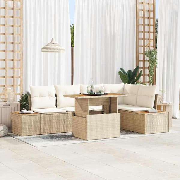 vidaXL Trädgårdsoffset med lagring 6 pcs Beige Poly rattan