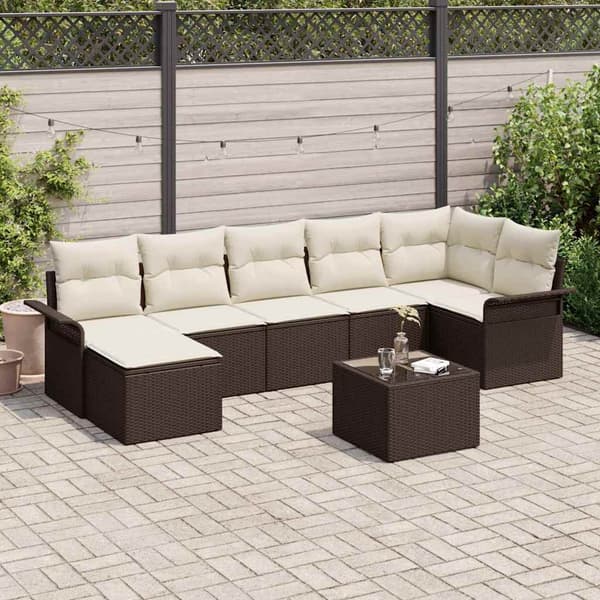 vidaXL Trädgårdsoffset med kudde 8 pcs Brun Poly rattan