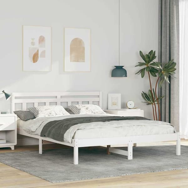 vidaXL Sängram Vit 160 x 200 cm Massiv furu