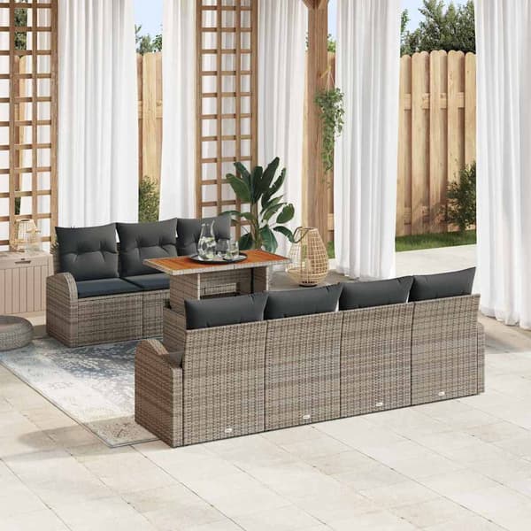 vidaXL Trädgårdsoffset med lagring 8 pcs Grå Poly rattan