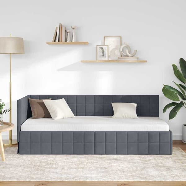 vidaXL Hörnssängram Mörkgrå 80 x 200 cm Sammet