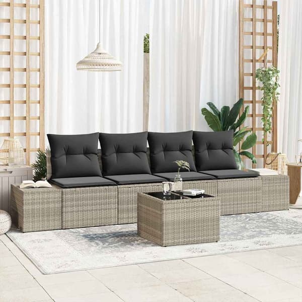 vidaXL Soffset med kudde med kudde 5 pcs Ljusgrå konstrotting