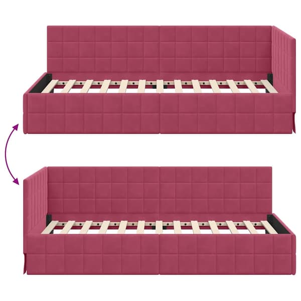 vidaXL Hörnssängram Vinröd 90 x 190 cm Sammet