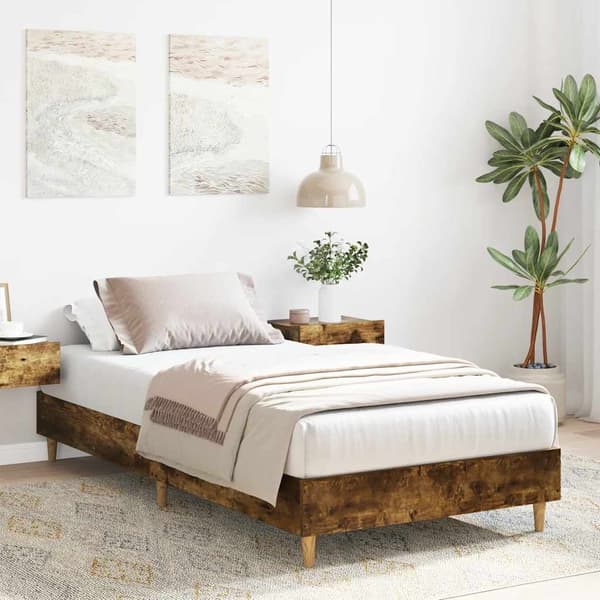 vidaXL Sengeramme uten madrass røkt eik 75x190 cm konstruert tre