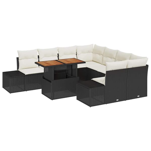 vidaXL Trädgårdsoffset med lagring 9 pcs Svart Poly rattan