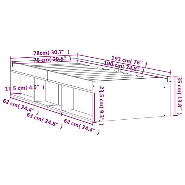 vidaXL Sengeramme hvit 75x190 cm