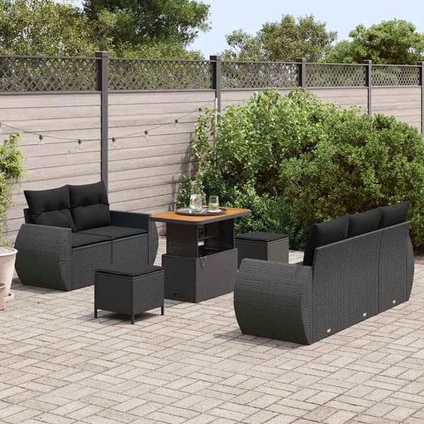 vidaXL Trädgårdsoffset 8 pcs Svart konstrotting