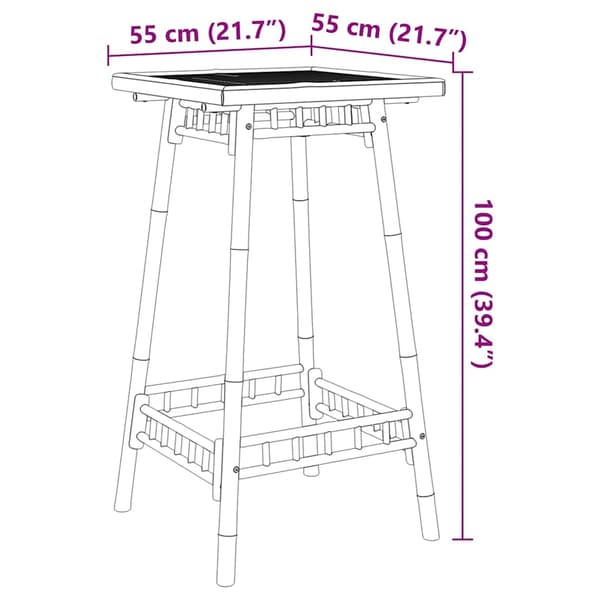 vidaXL Utebarbord kvadratiskt 55x55x100 cm bambu