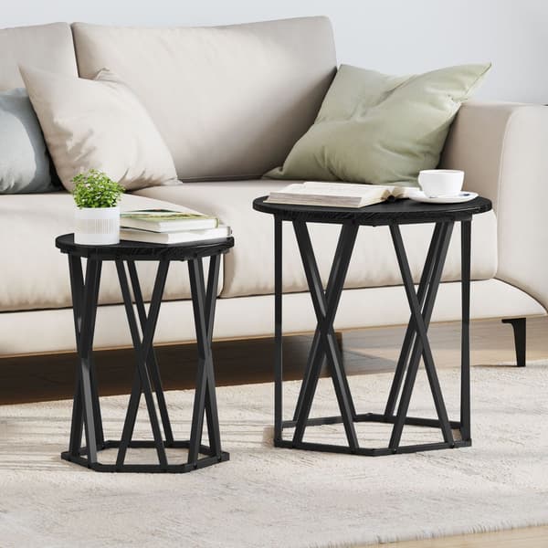 vidaXL Kaffebord 2 pcs Svart Eik Konstruksjonsvirke og stål