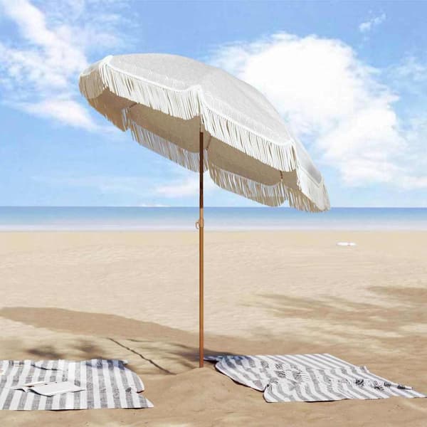 vidaXL Strandparasol Grå og hvit 160 x 160 x 196 cm Polyester og stål