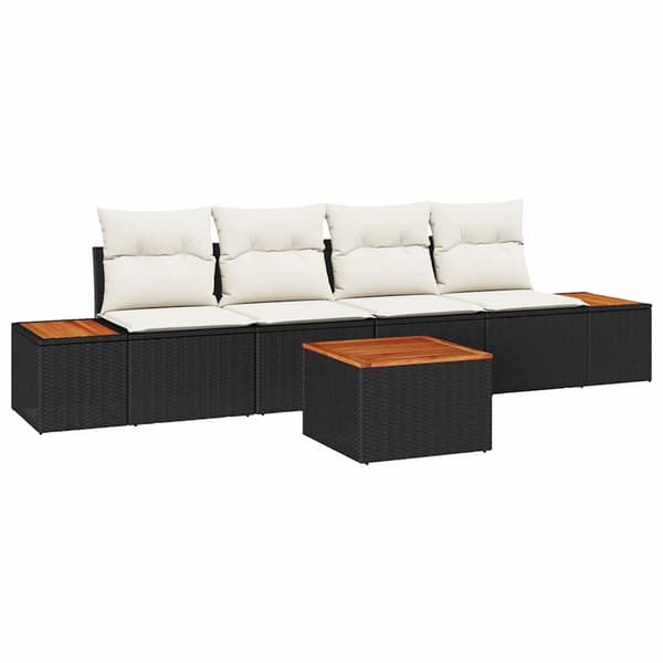 vidaXL Trädgårdsoffset med kudde 5 pcs Svart Poly rattan