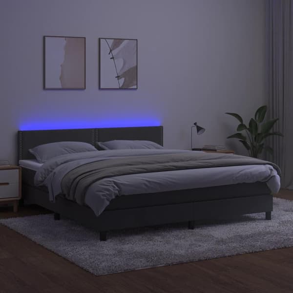 vidaXL Ramsäng med madrass & LED mörkgrå 180x200 cm sammet
