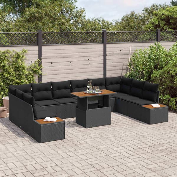 vidaXL Trädgårdsoffset med lagring 11 pcs Svart Poly rattan