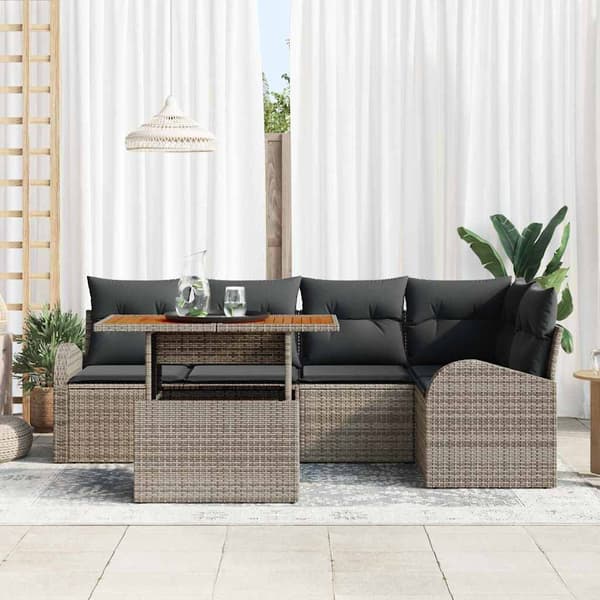vidaXL Trädgårdsoffset med lagring 6 pcs Grå Poly rattan