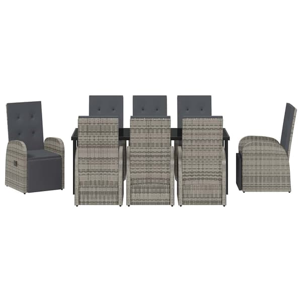 vidaXL Trädgårdsmöbelset med kudde 9 pcs Grå konstrotting