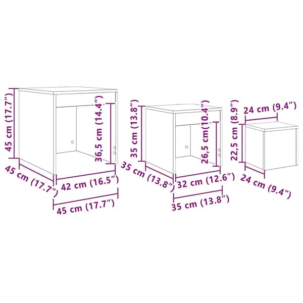 vidaXL Kaffebord 3 pcs Svart Eik Konstruert tre