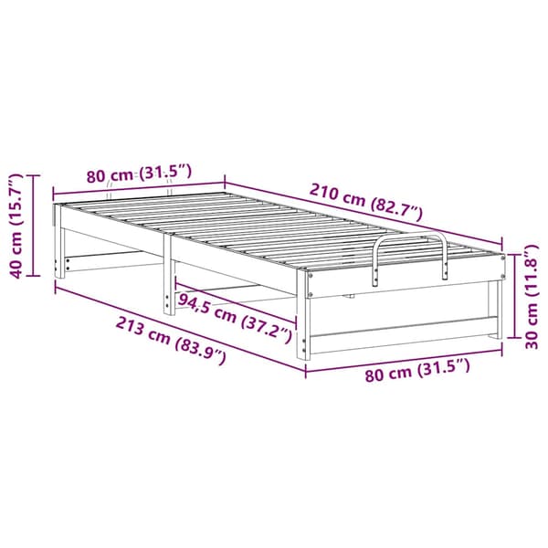 vidaXL Sängram Vit 80 x 210 cm Massiv furu