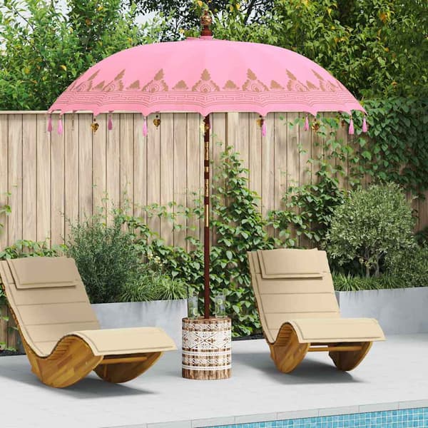 vidaXL Balinesisk Parasol 260 Rosa 210-220 cm Bomull og solid tre